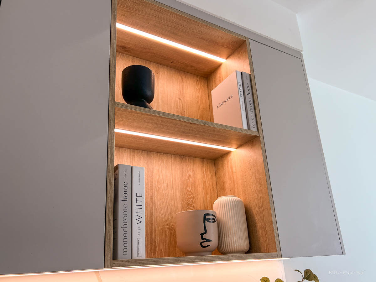 Modern Grey Kitchen  with Waterfall Island